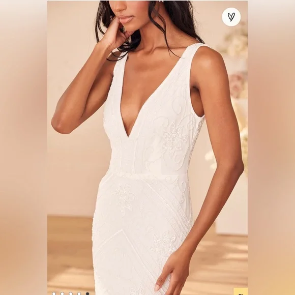 Lulus The Sweetest Vows White Sequin Mermaid Maxi Dress New - Picture 9 of 10